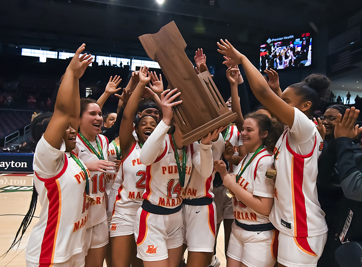 Purcell Marian celebrates winning the 2023 Division II state championship
